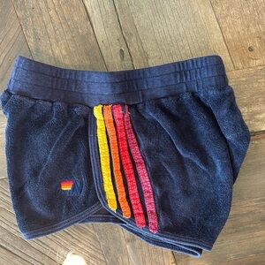 Aviator Nation kids size 8 terry stripe shorts navy